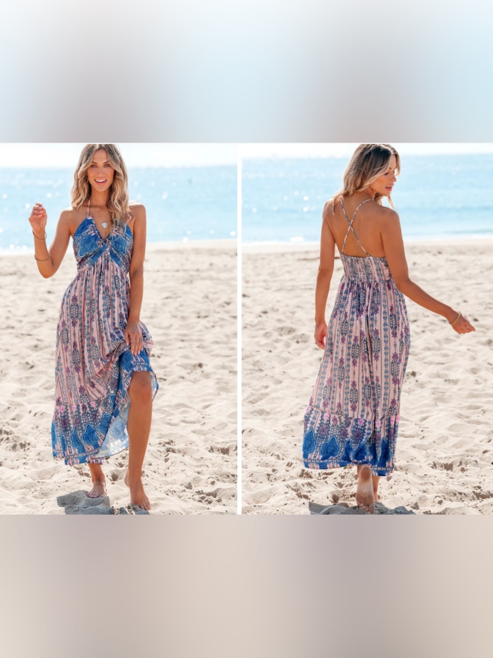 Boho Sleeveless Halter Maxi Dress